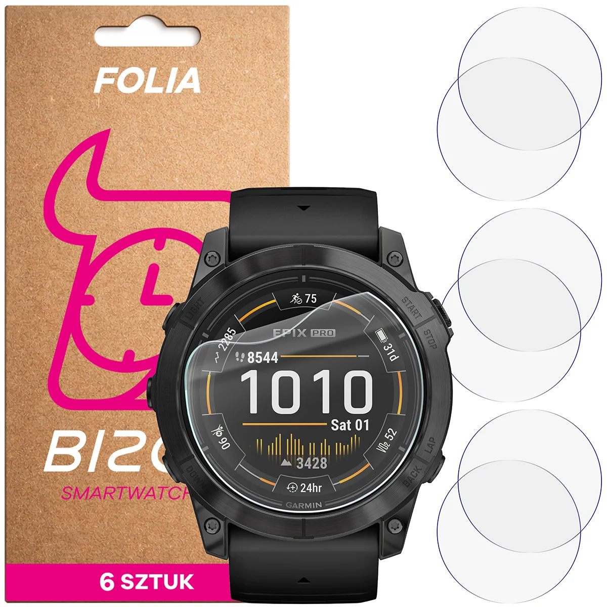 Schutzfolie für den Bildschirm für Garmin Epix Pro 2 gen. 51 mm, Bizon Watch HydroFlex, 6 Stück