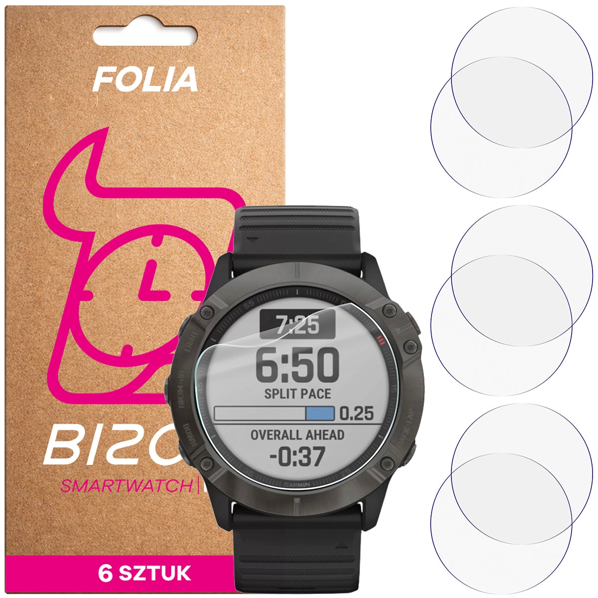 Schutzfolie für den Bildschirm für Garmin Fenix 6X / 6X Pro 51 mm, Bizon Watch HydroFlex, 6 Stück