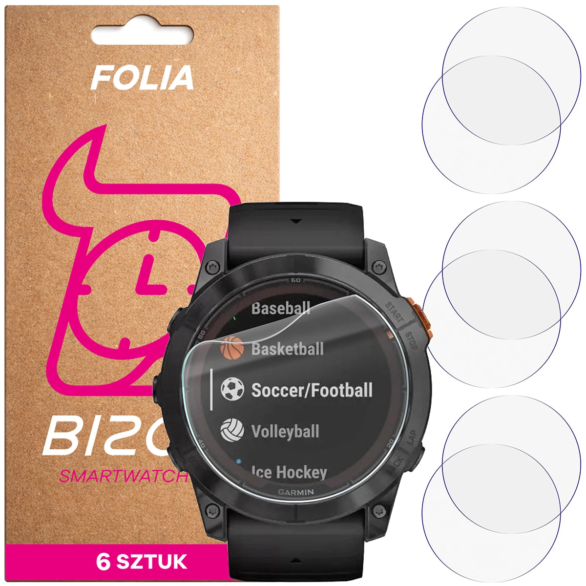 Schutzfolie für den Bildschirm für Garmin Fenix 7X Pro Solar 51 mm, Bizon Watch HydroFlex, 6 Stück