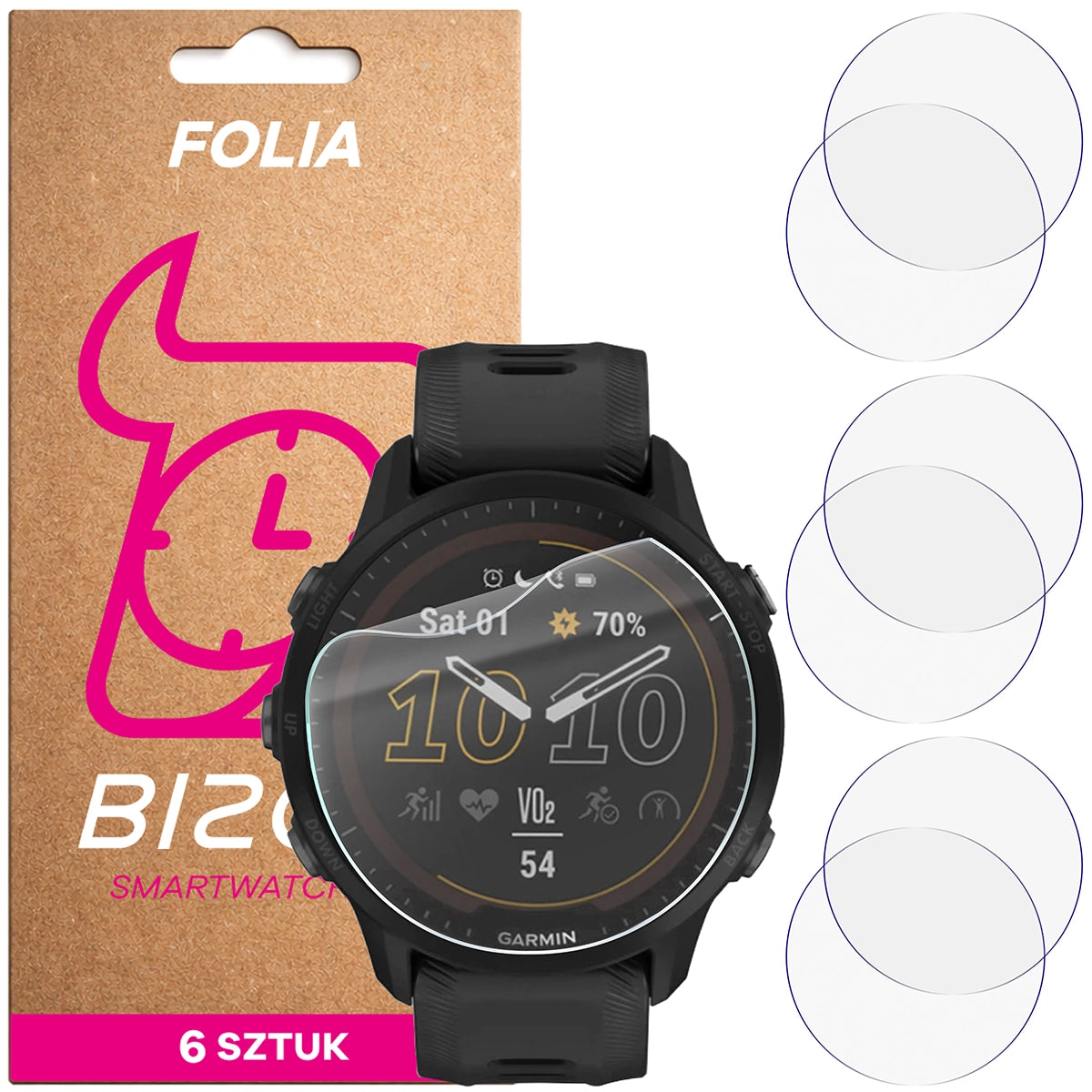 Schutzfolie für den Bildschirm für Garmin Forerunner 955 Solar, Bizon Watch HydroFlex, 6 Stück