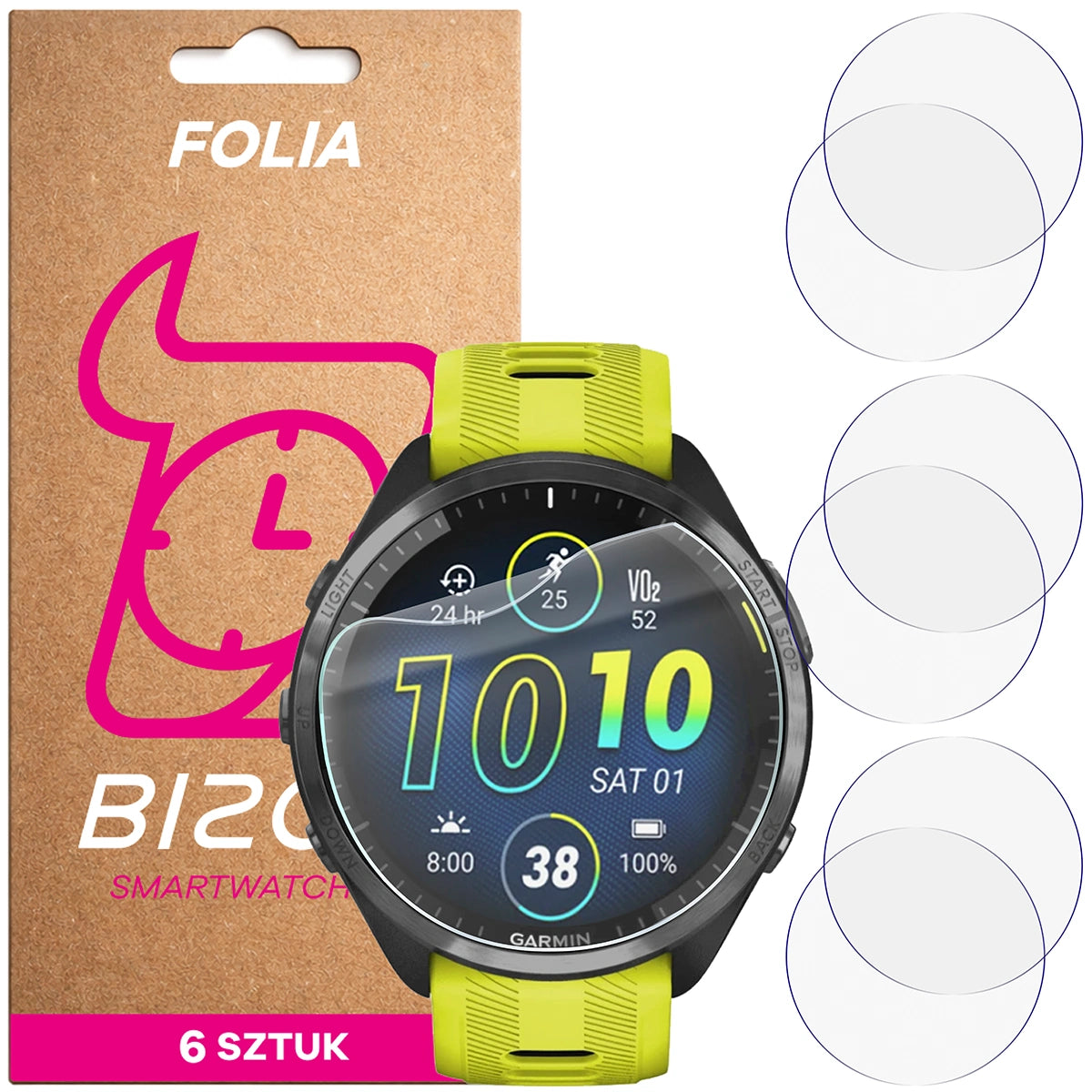 Schutzfolie für den Bildschirm für Garmin Forerunner 965, Bizon Watch HydroFlex, 6 Stück