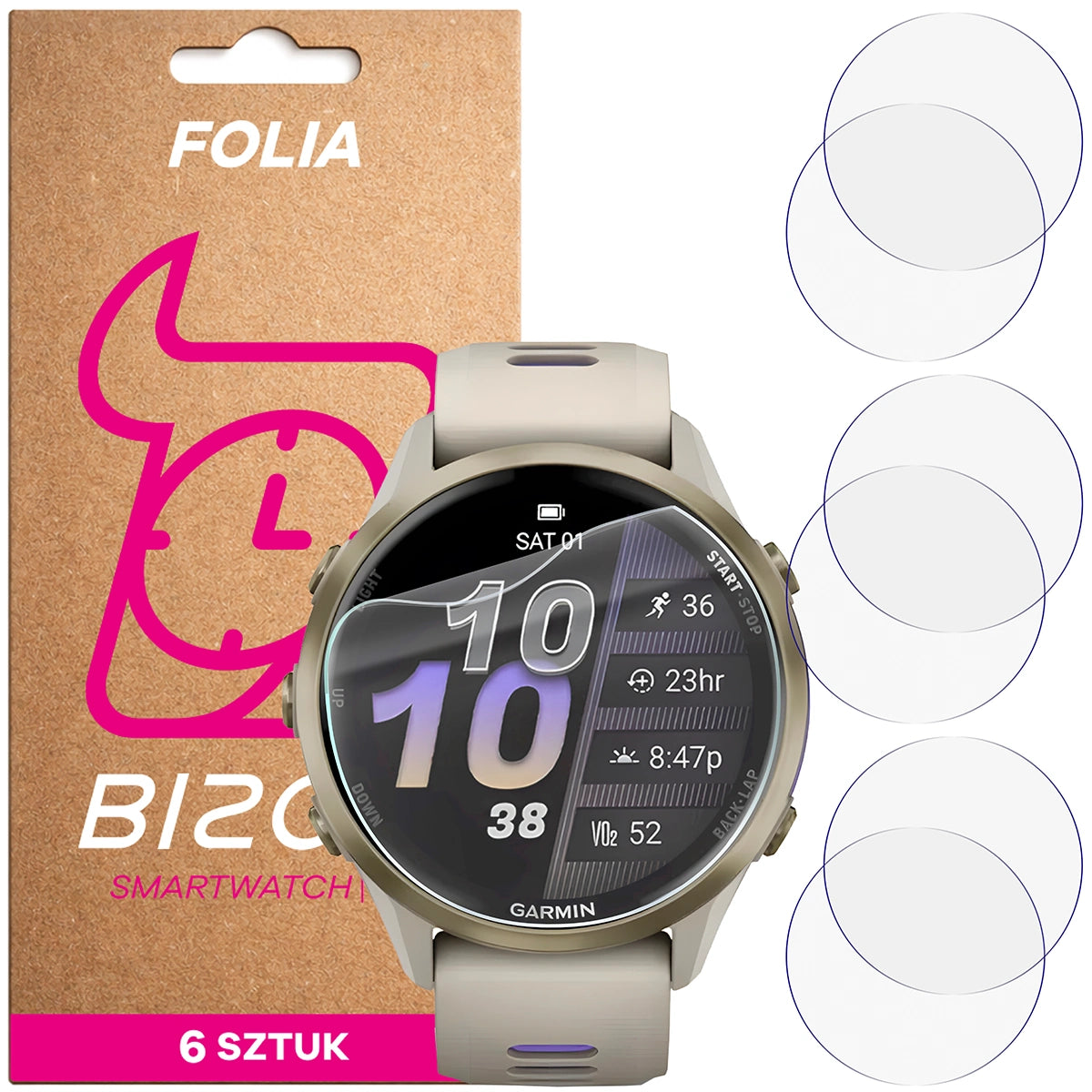 Schutzfolie für den Bildschirm für Garmin Forerunner 970, Bizon Watch HydroFlex, 6 Stück