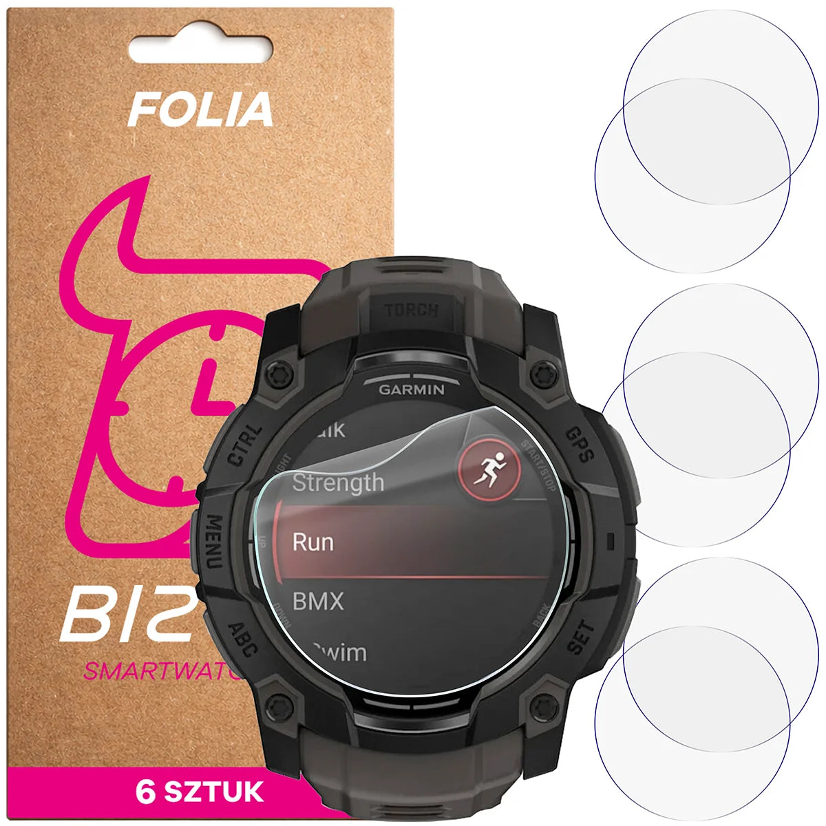Schutzfolie für den Bildschirm für Garmin Instinct 3 50 mm AMOLED, Bizon Watch HydroFlex, 6 Stück