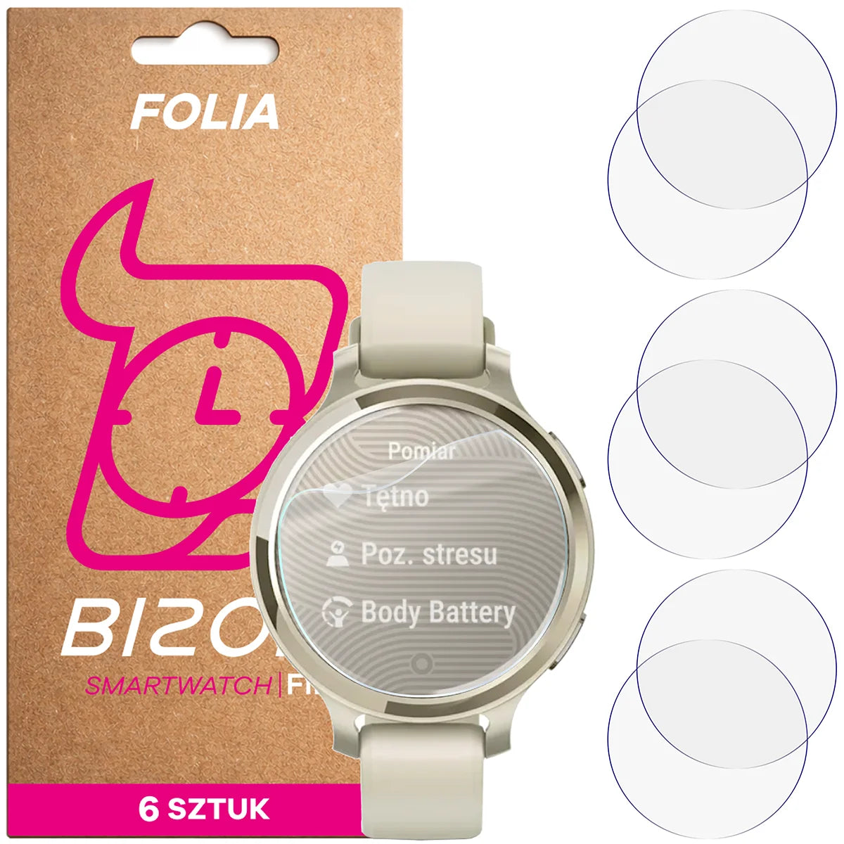 Schutzfolie für den Bildschirm für Garmin Lily 2 Active, Bizon Watch HydroFlex, 6 Stück