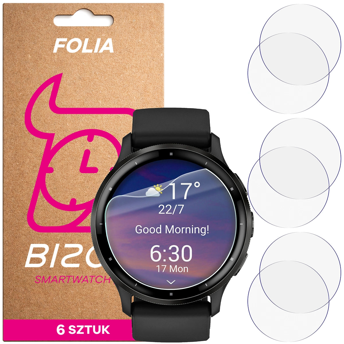 Schutzfolie für den Bildschirm für Garmin Venu 3, Bizon Watch HydroFlex, 6 Stück