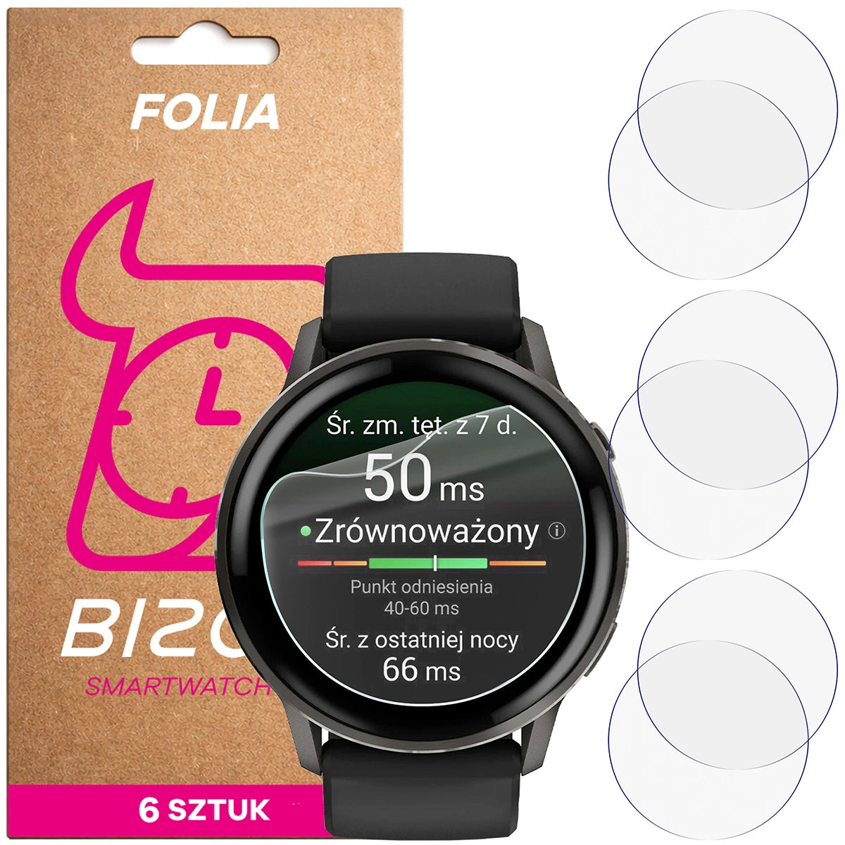 Schutzfolie für den Bildschirm für Garmin Venu 4 45 mm, Bizon Watch HydroFlex, 6 Stück