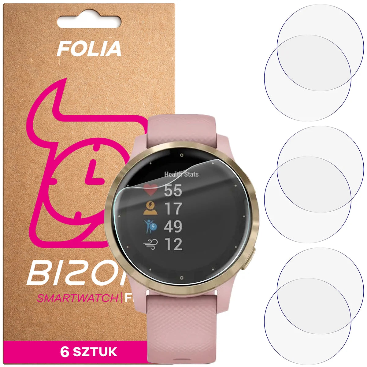 Schutzfolie für den Bildschirm für Garmin Vivoactive 4S, Bizon Watch HydroFlex, 6 Stück
