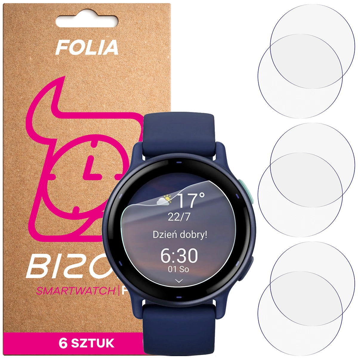Schutzfolie für den Bildschirm für Garmin Vivoactive 5, Bizon Watch HydroFlex, 6 Stück