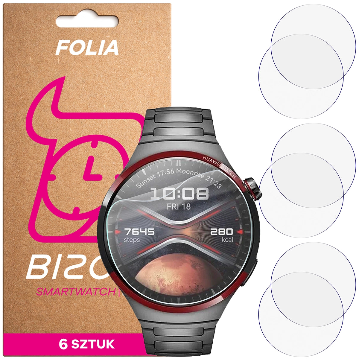 Schutzfolie für den Bildschirm für Huawei Watch 4 Pro, Bizon Watch HydroFlex, 6 Stück