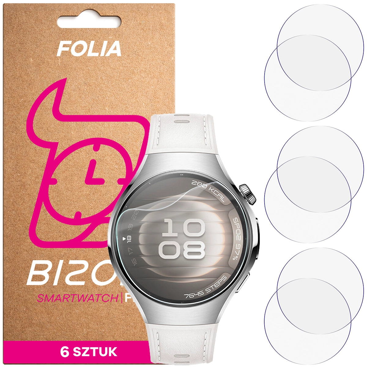 Schutzfolie für den Bildschirm für Huawei Watch 5 42 mm, Bizon Watch HydroFlex, 6 Stück
