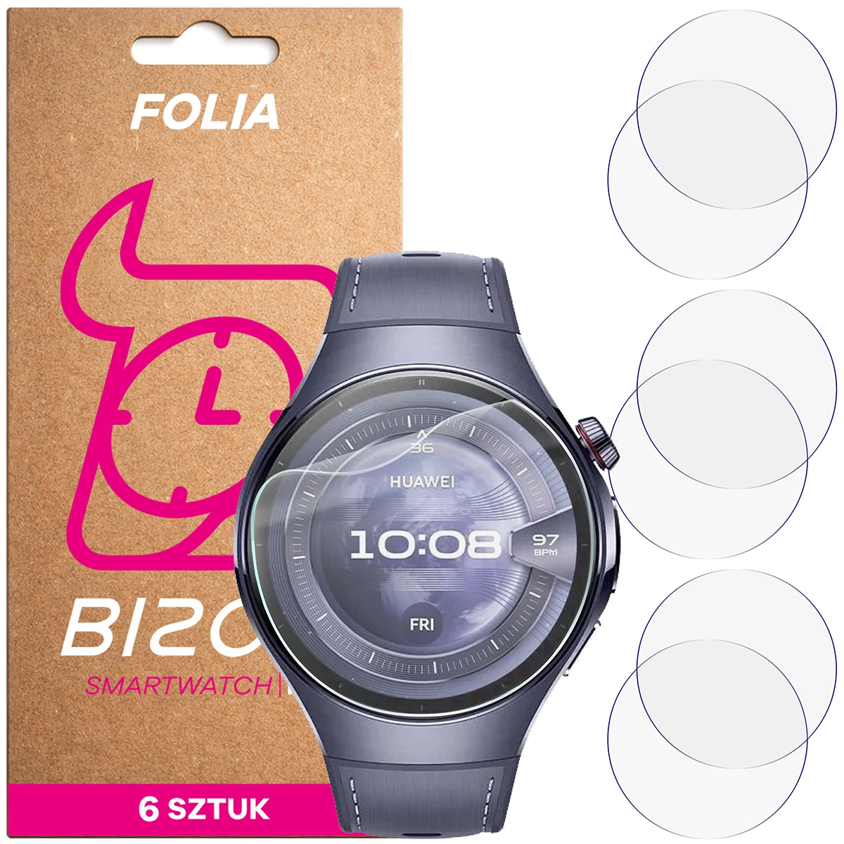 Schutzfolie für den Bildschirm für Huawei Watch 5 46 mm, Bizon Watch HydroFlex, 6 Stück