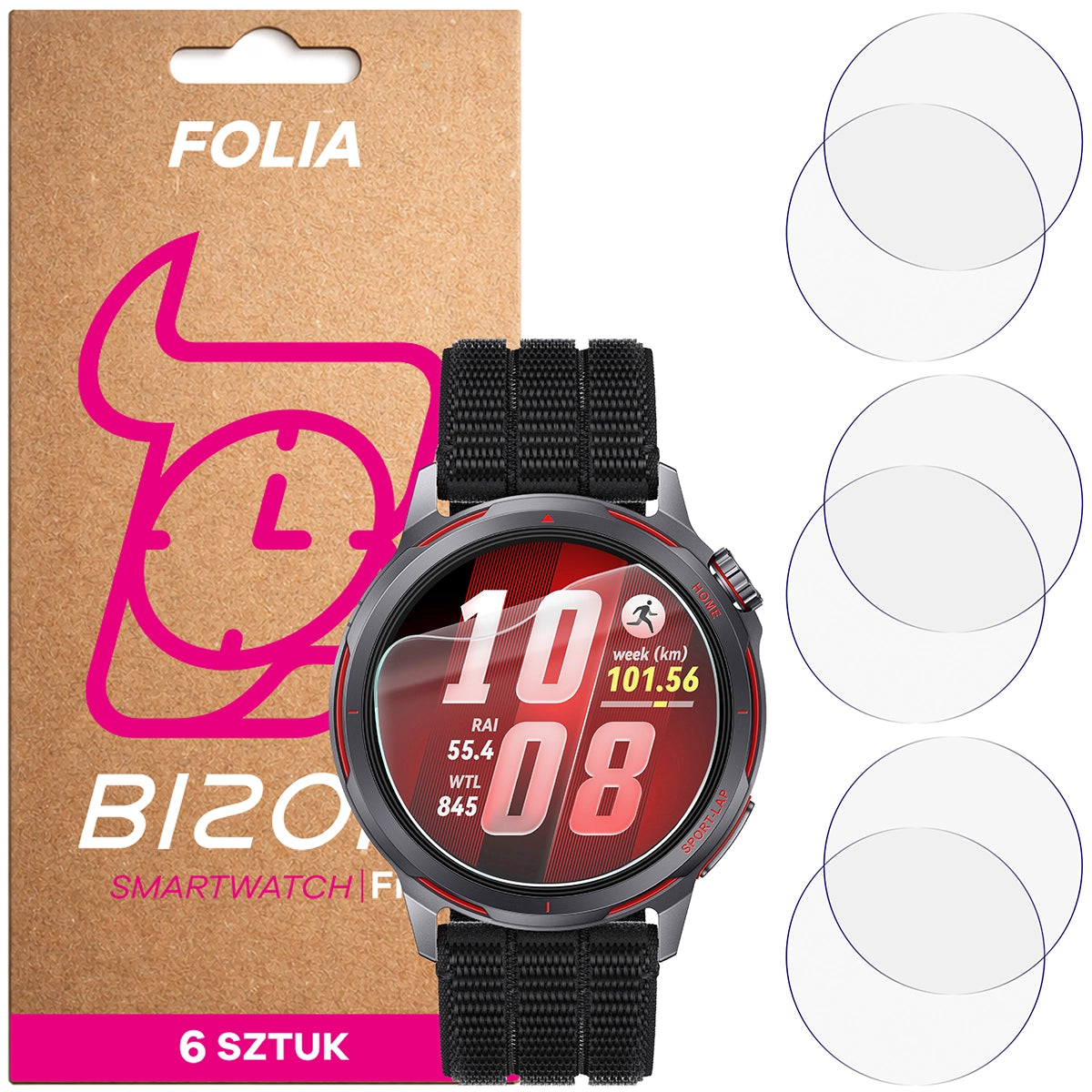 Schutzfolie für den Bildschirm für Huawei Watch GT Runner 2, Bizon Watch HydroFlex, 6 Stück