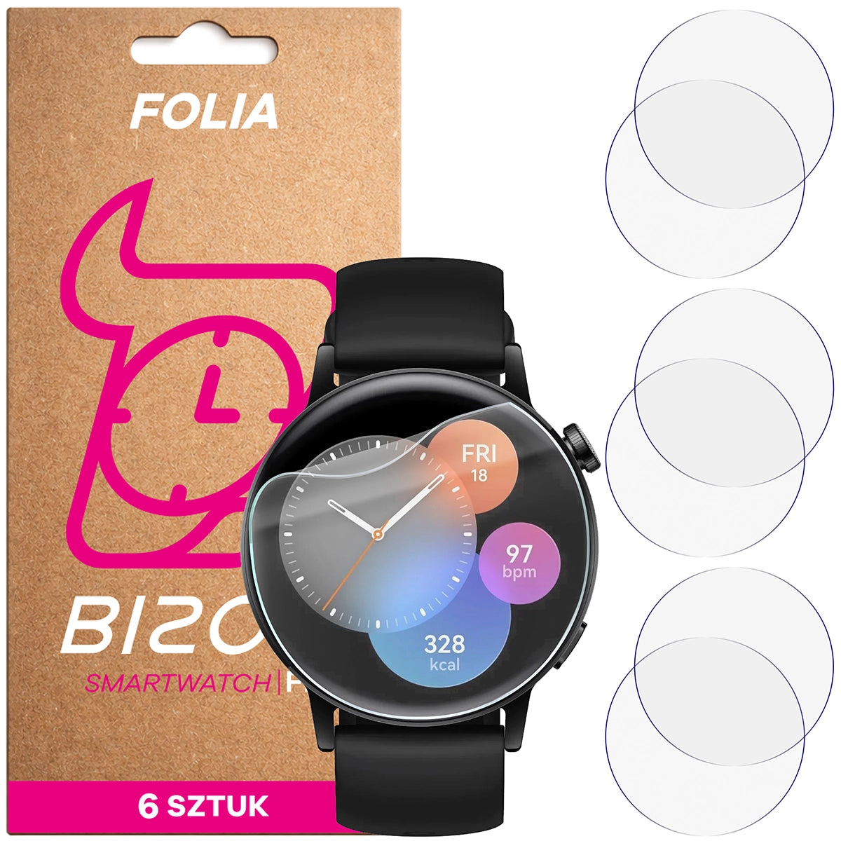 Schutzfolie für den Bildschirm für Huawei Watch GT 3 42 mm Active, Bizon Watch HydroFlex, 6 Stück