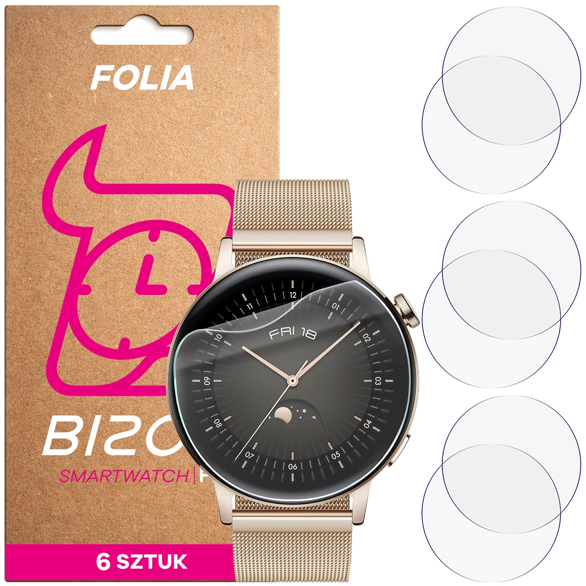 Schutzfolie für den Bildschirm für Huawei Watch GT 3 42 mm Elegant, Bizon Watch HydroFlex, 6 Stück