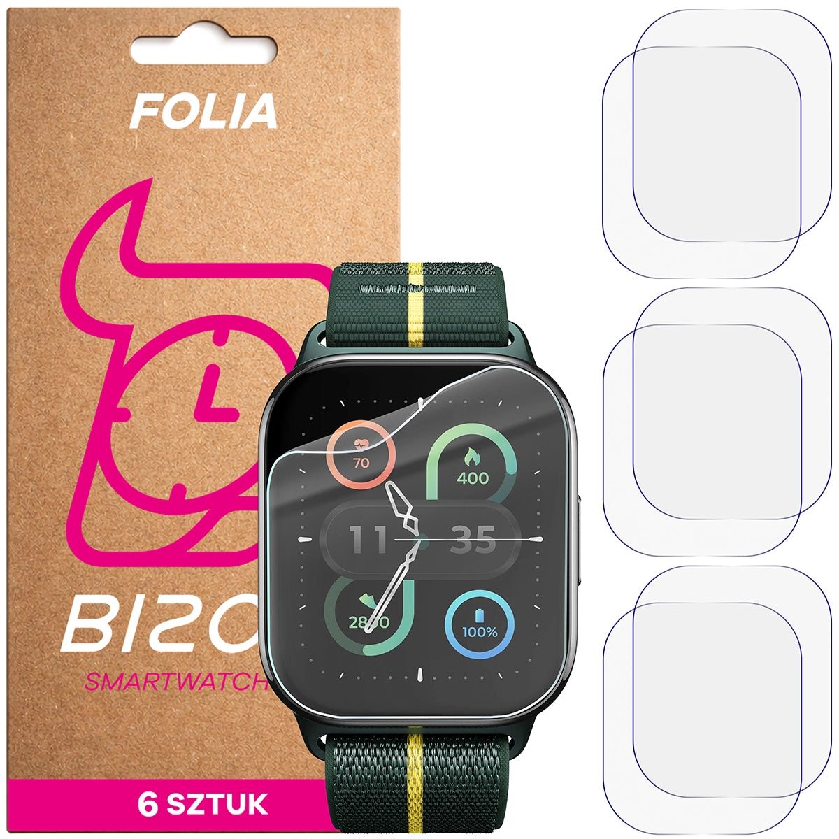 Schutzfolie für den Bildschirm für Motorola Moto Watch Fit, Bizon Watch HydroFlex, 6 Stück