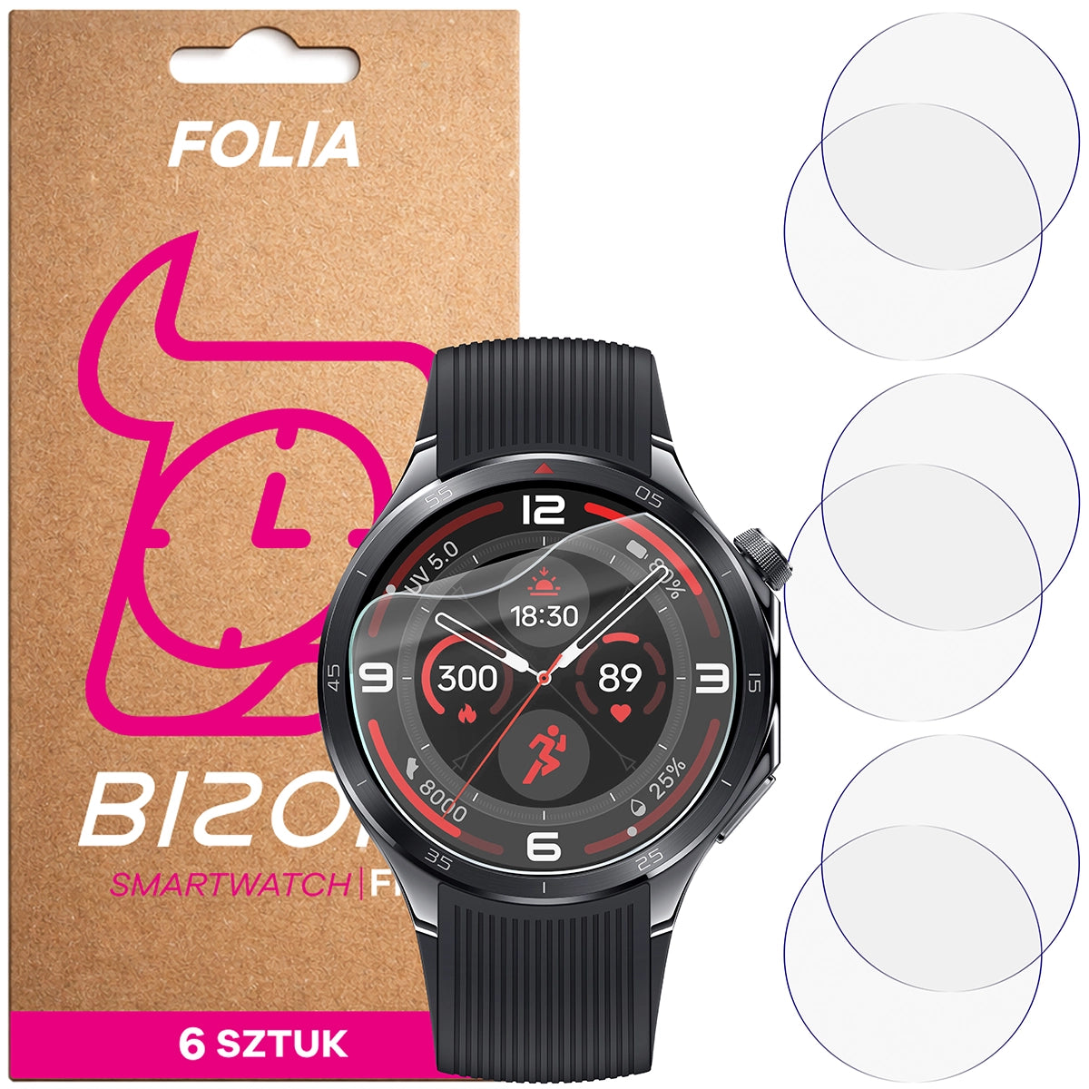 Schutzfolie für den Bildschirm für OnePlus Watch 3, Bizon Watch HydroFlex, 6 Stück