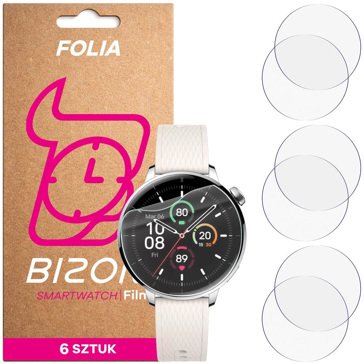 Schutzfolie für den Bildschirm für OnePlus Watch 3 43 mm, Bizon Watch HydroFlex, 6 Stück