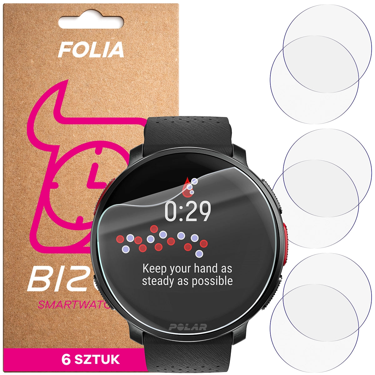 Schutzfolie für den Bildschirm für Polar Vantage V3, Bizon Watch HydroFlex, 6 Stück