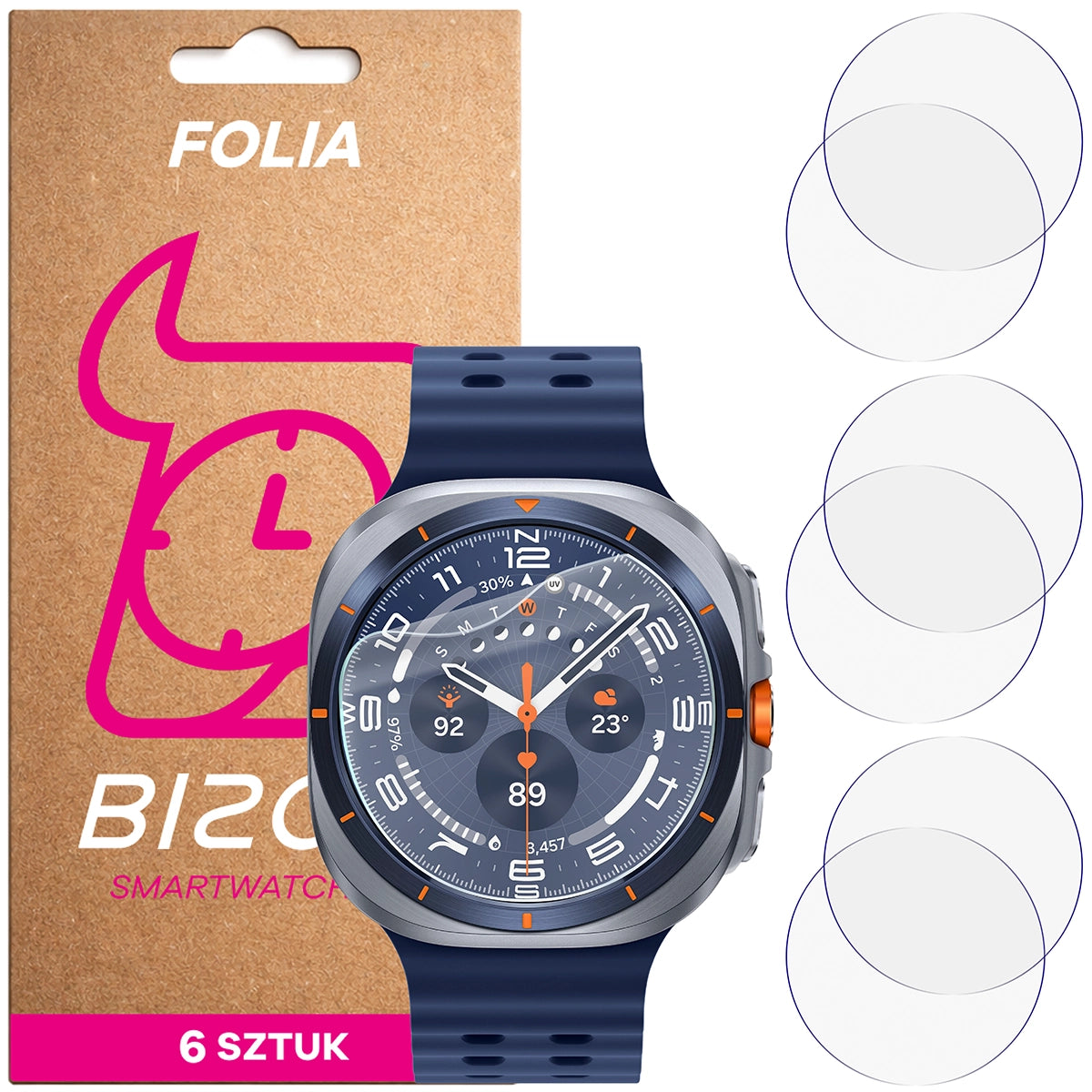 Schutzfolie für den Bildschirm für Galaxy Watch Ultra 1 / Ultra 2 / 6 Classic 47 mm, Bizon Watch HydroFlex, 6 Stück