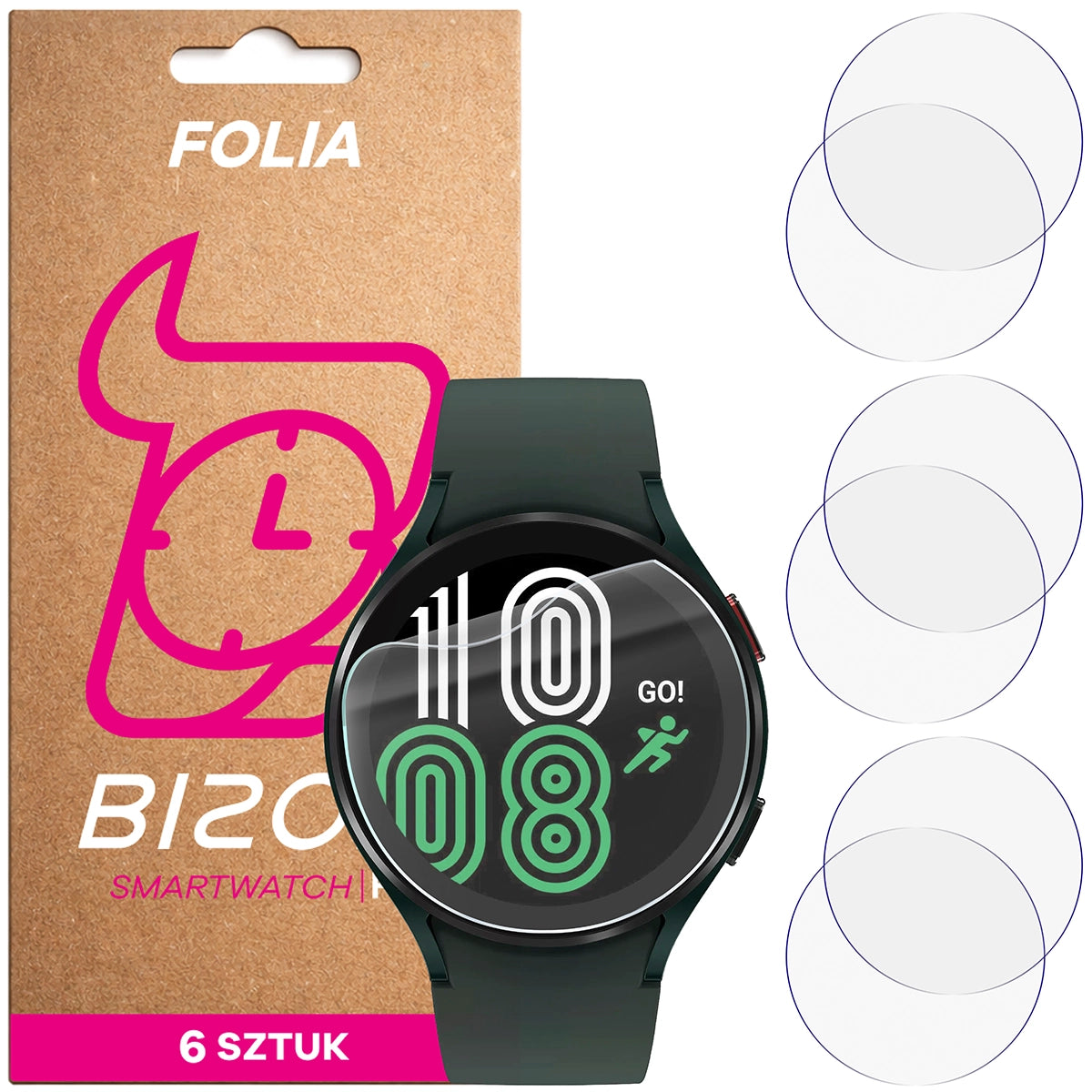 Schutzfolie für den Bildschirm für Galaxy Watch 4 44 mm, Bizon Watch HydroFlex, 6 Stück