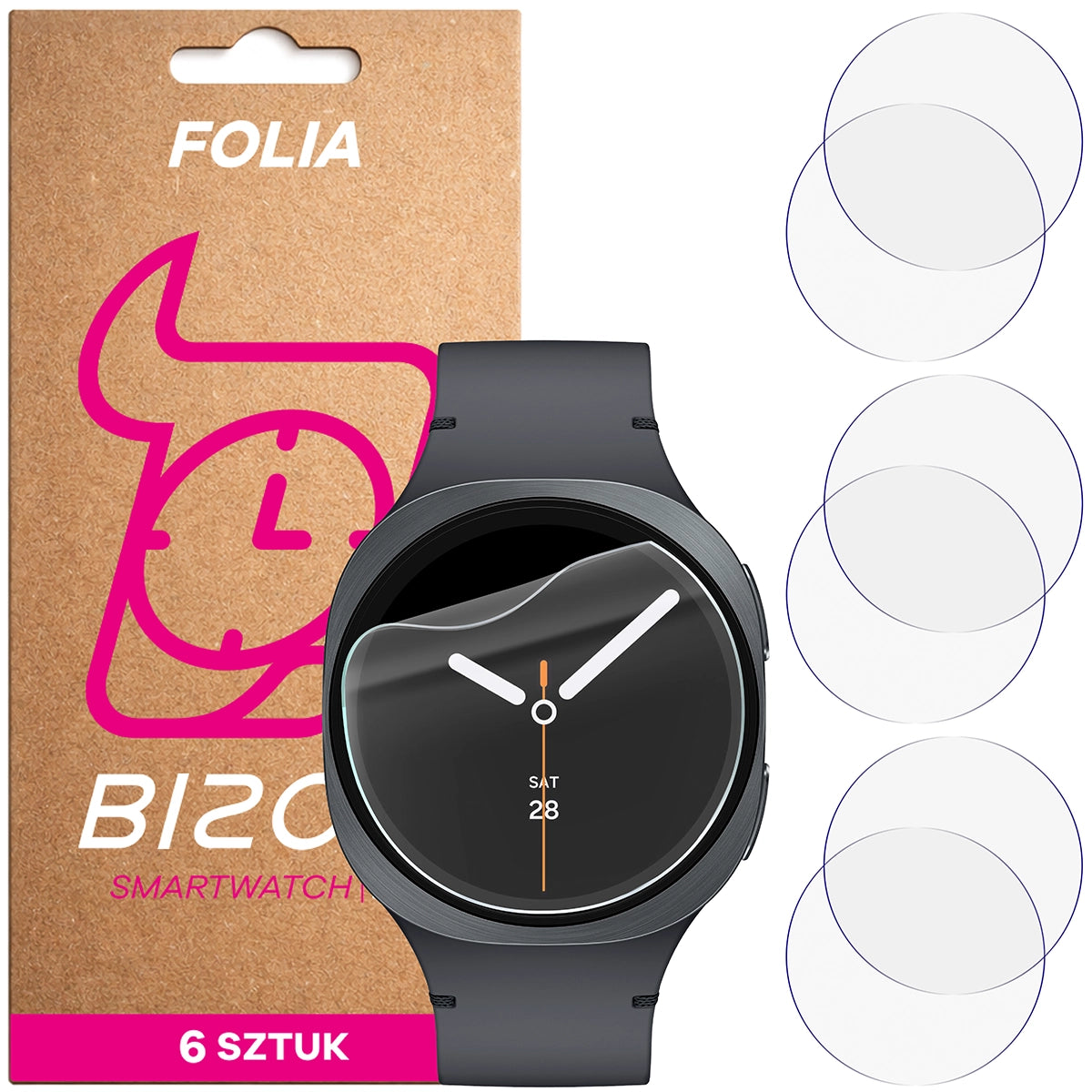 Schutzfolie für den Bildschirm für Galaxy Watch 8 / 7 / 6 44 mm, Bizon Watch HydroFlex, 6 Stück