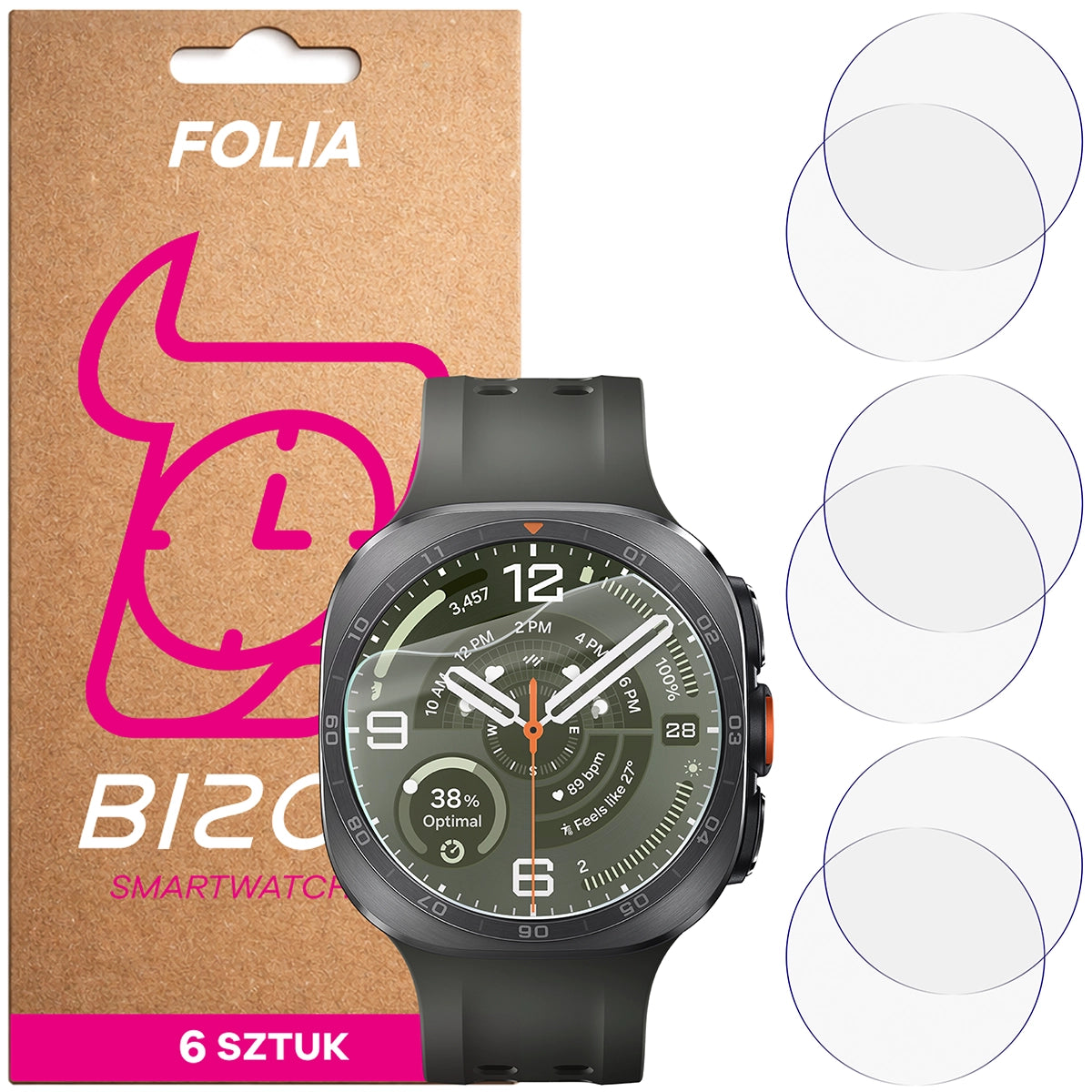 Schutzfolie für den Bildschirm für Galaxy Watch Ultra 2 47mm (2026), Bizon Watch HydroFlex, 6 Stück (1/5)