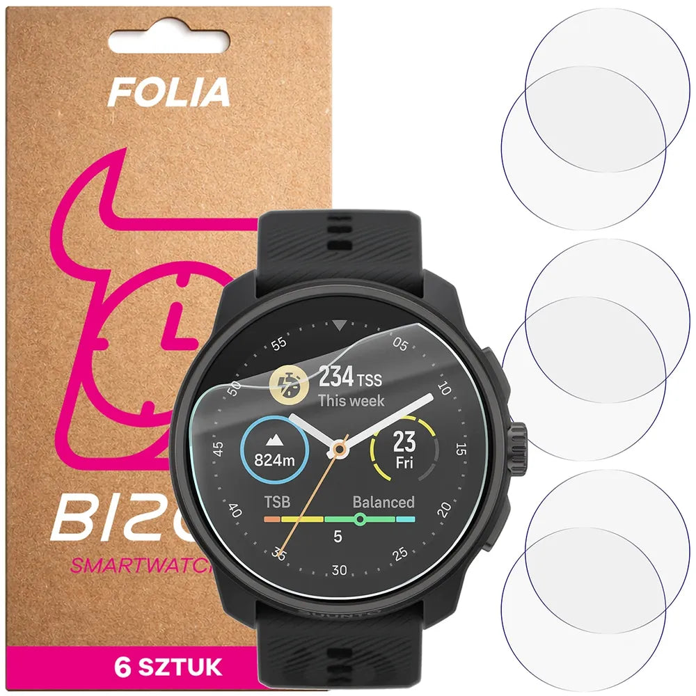 Schutzfolie für den Bildschirm für Suunto Race 2, Bizon Watch HydroFlex, 6 Stück (1/5)