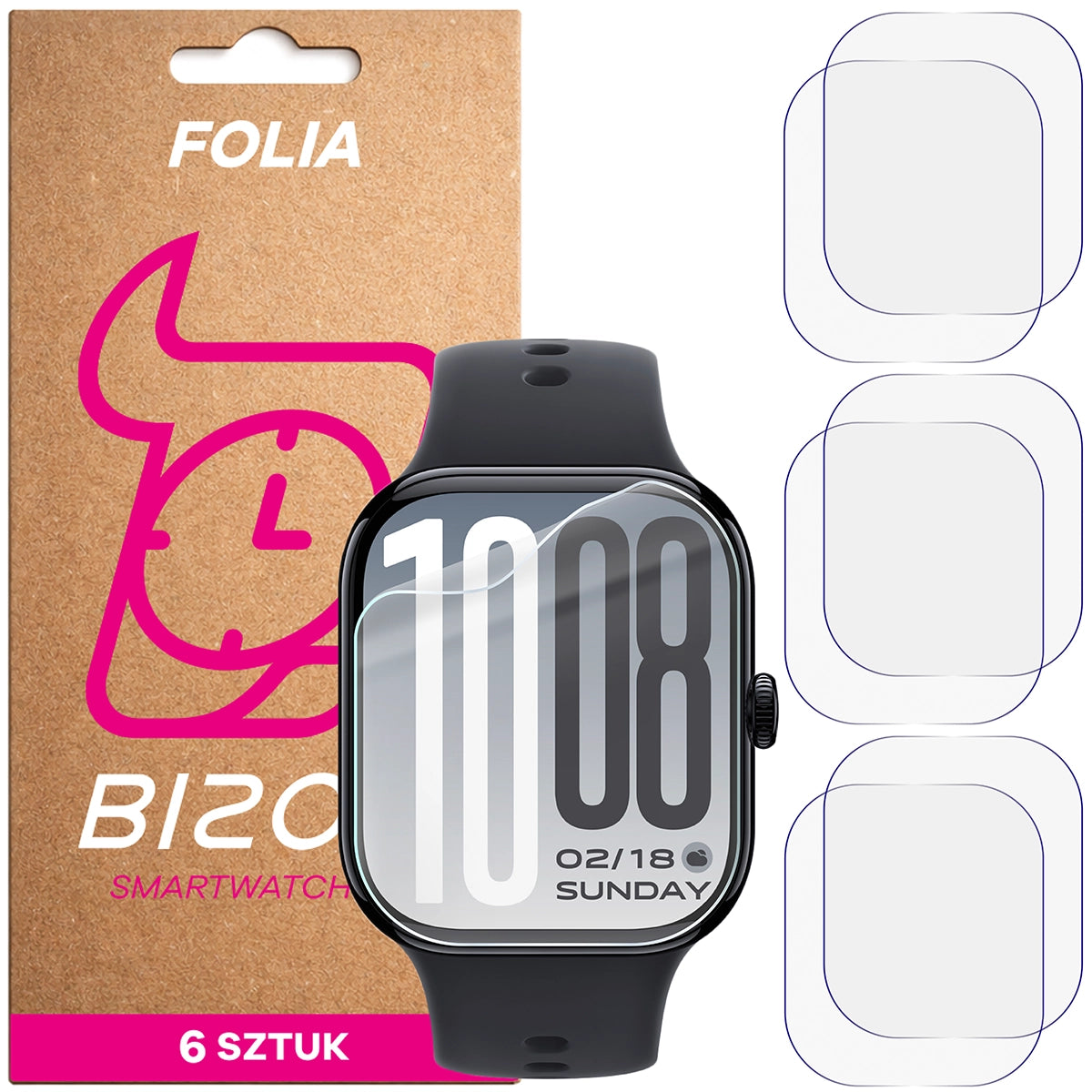 Schutzfolie für den Bildschirm für Vivo Watch GT 2, Bizon Watch HydroFlex, 6 Stück