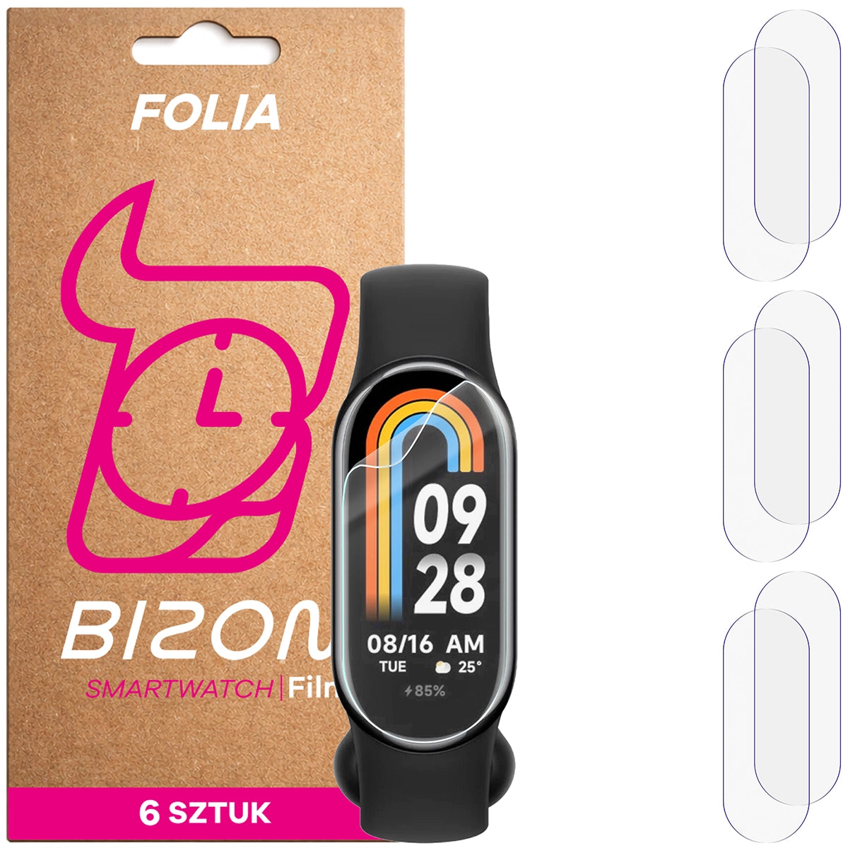 Schutzfolie für den Bildschirm für Xiaomi Smart Band 8, Bizon Watch HydroFlex, 6 Stück