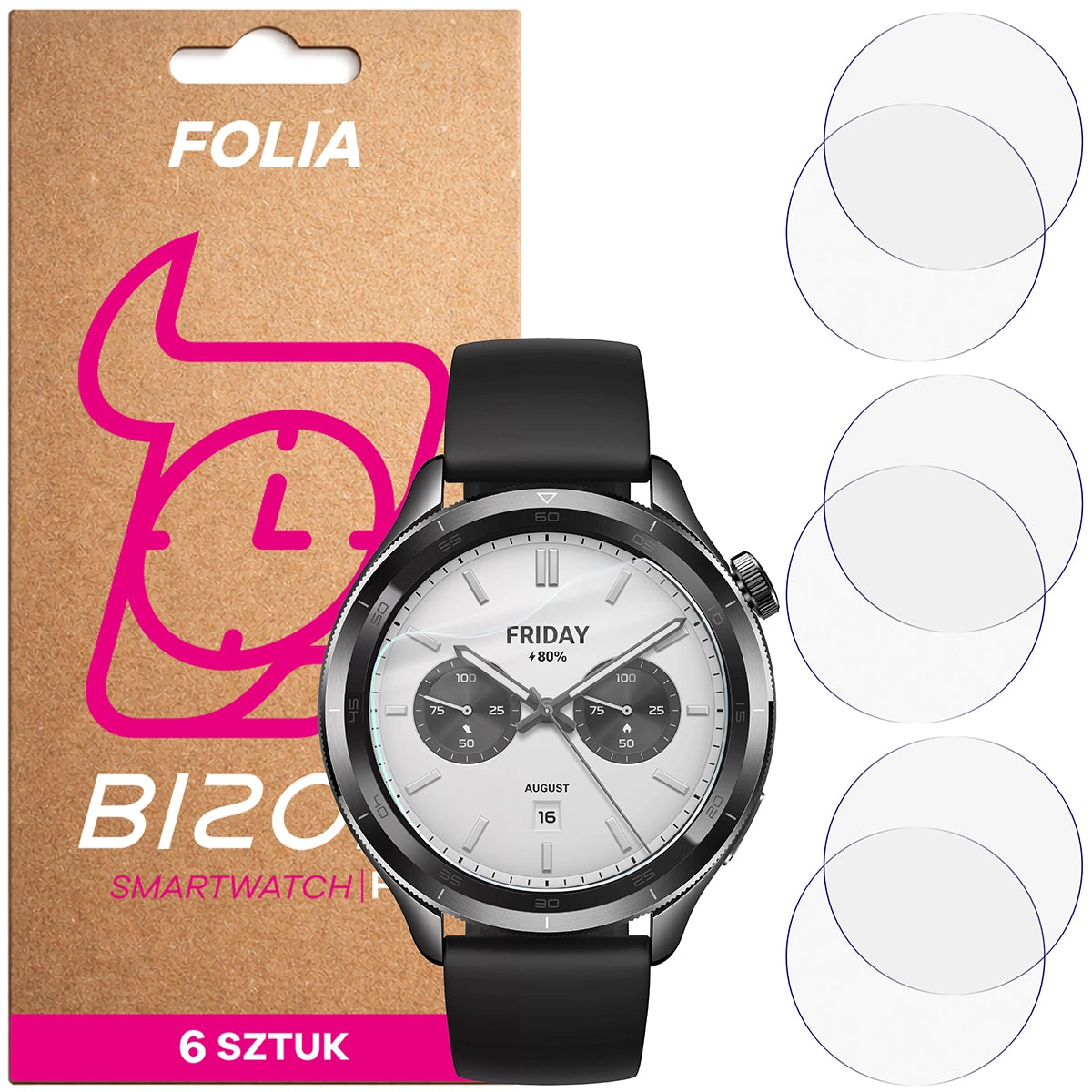 Schutzfolie für den Bildschirm für Xiaomi Watch S4 41 mm, Bizon Watch HydroFlex, 6 Stück
