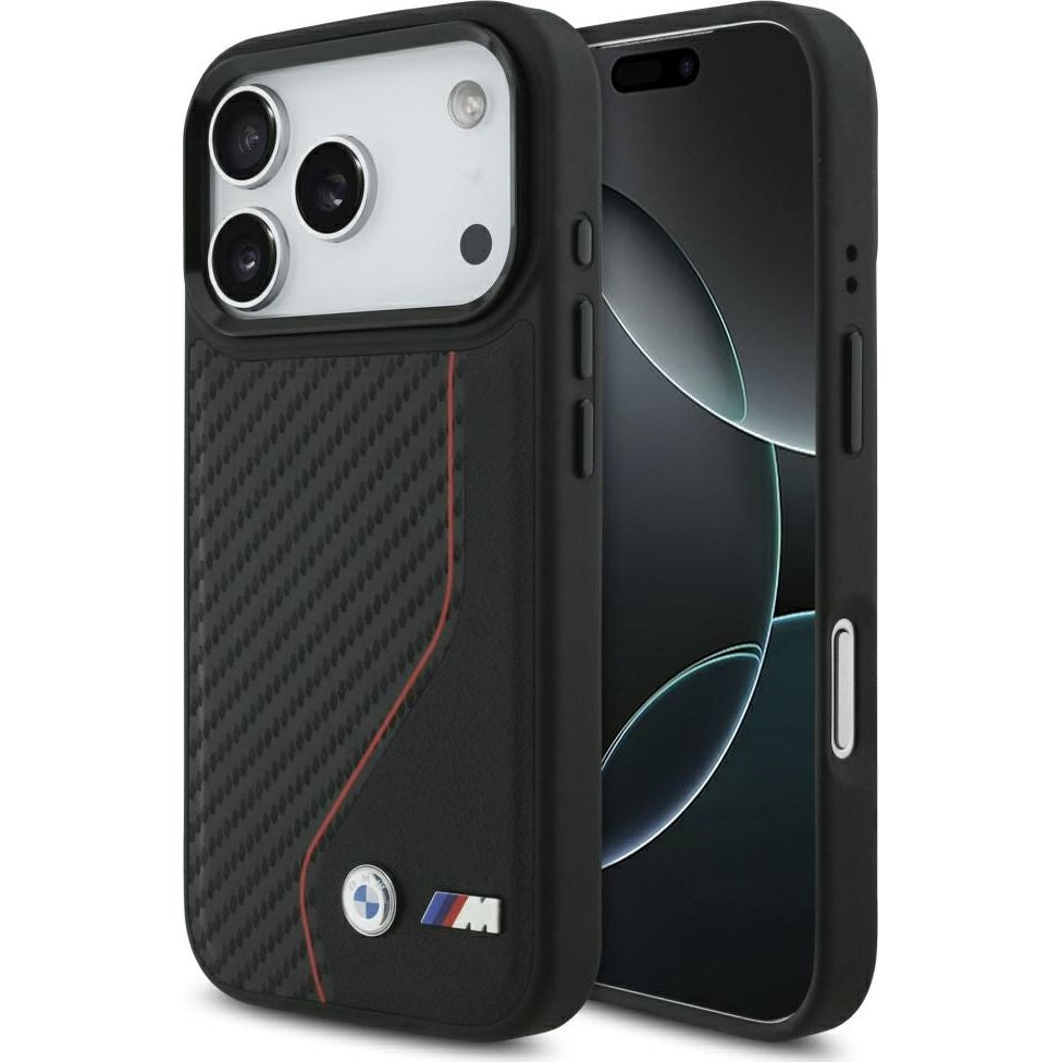 Handyhülle für iPhone 17 Pro, BMW M Carbon Line & Logo mit MagSafe, Schwarz mit roter Linie