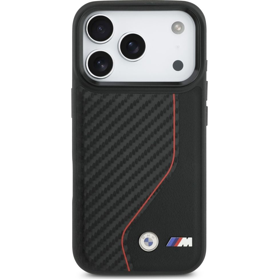 Handyhülle für iPhone 17 Pro, BMW M Carbon Line & Logo mit MagSafe, Schwarz mit roter Linie