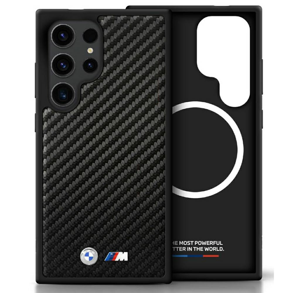 Schutzhülle für Galaxy S25 Ultra, BMW Leather Carbon Mag, Schwarz