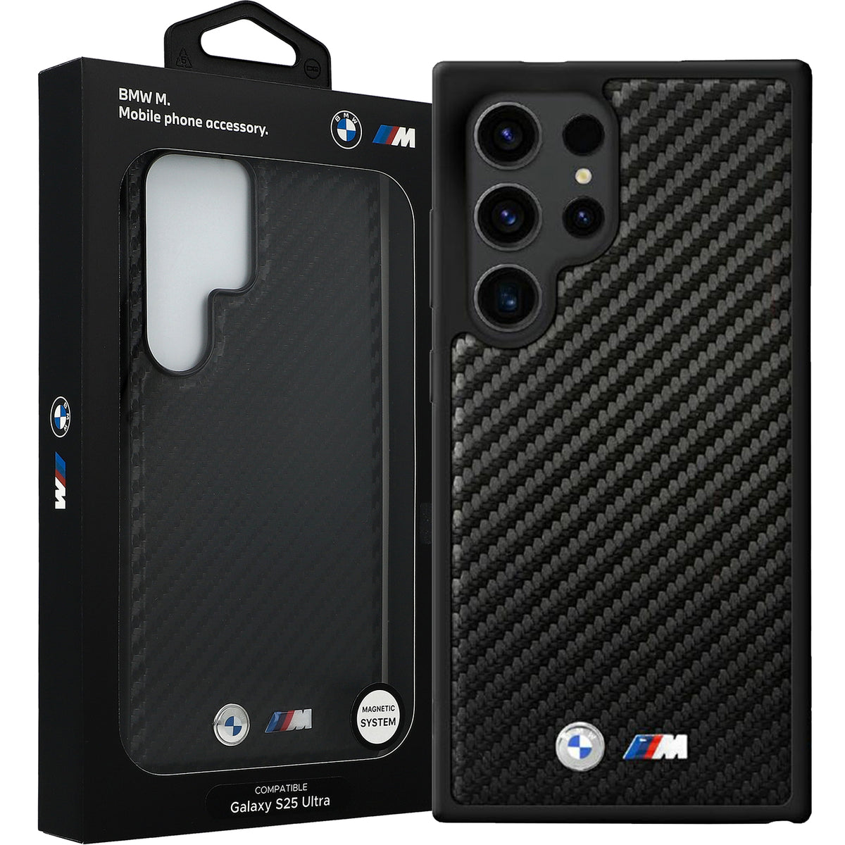 Schutzhülle für Galaxy S25 Ultra, BMW Leather Carbon Mag, Schwarz