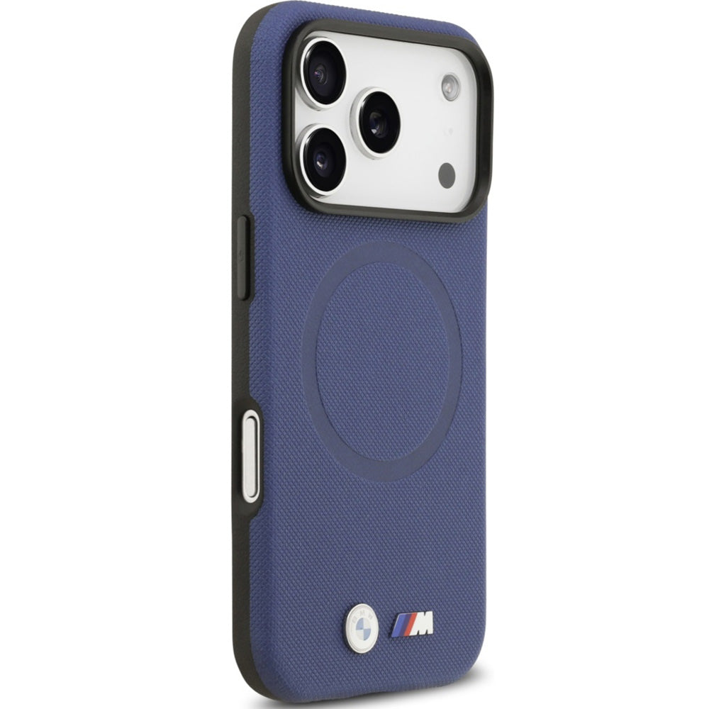 Handyhülle für iPhone 17 Pro, BMW HardCase M FW Metal Logo mit MagSafe, Dunkelblau