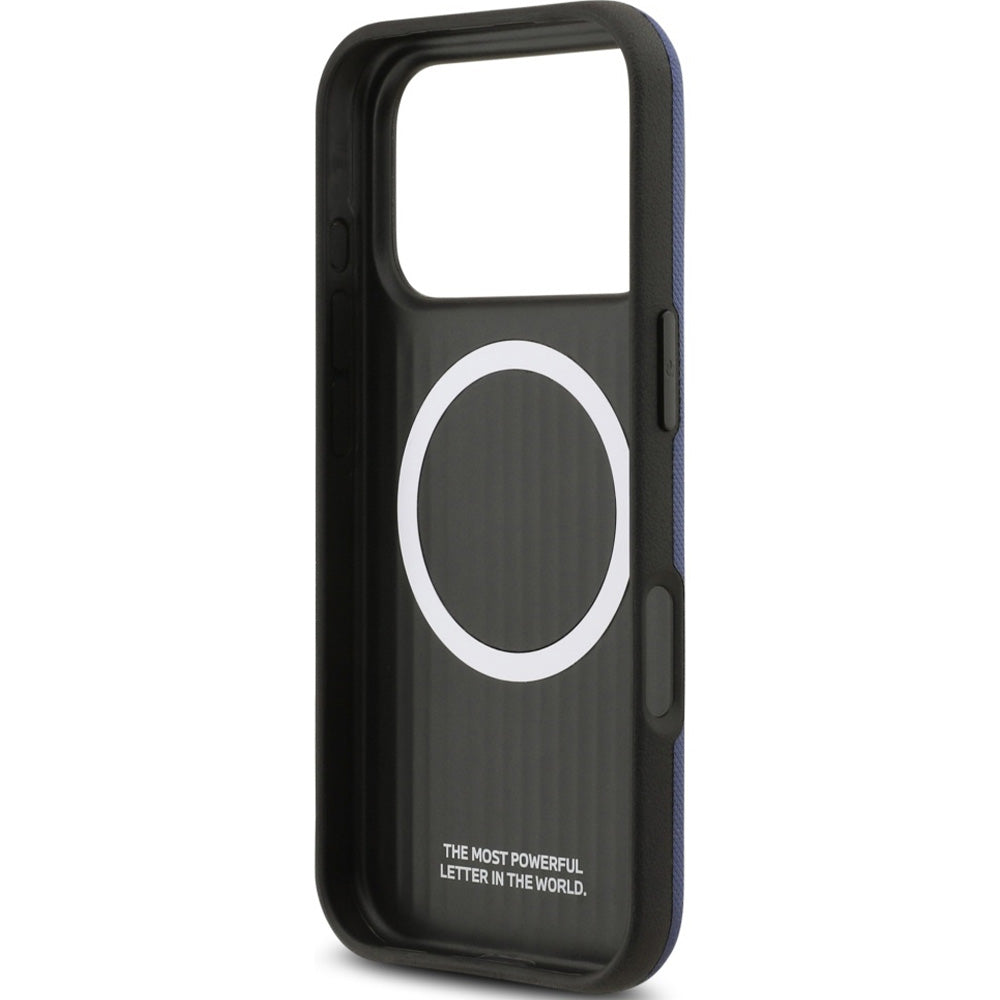 Handyhülle für iPhone 17 Pro, BMW HardCase M FW Metal Logo mit MagSafe, Dunkelblau