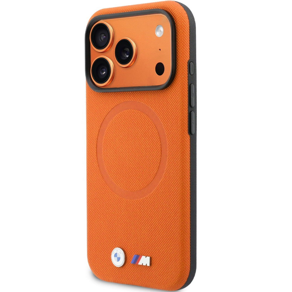 Handyhülle für iPhone 17 Pro, BMW HardCase M FW Metal Logo mit MagSafe, Orange