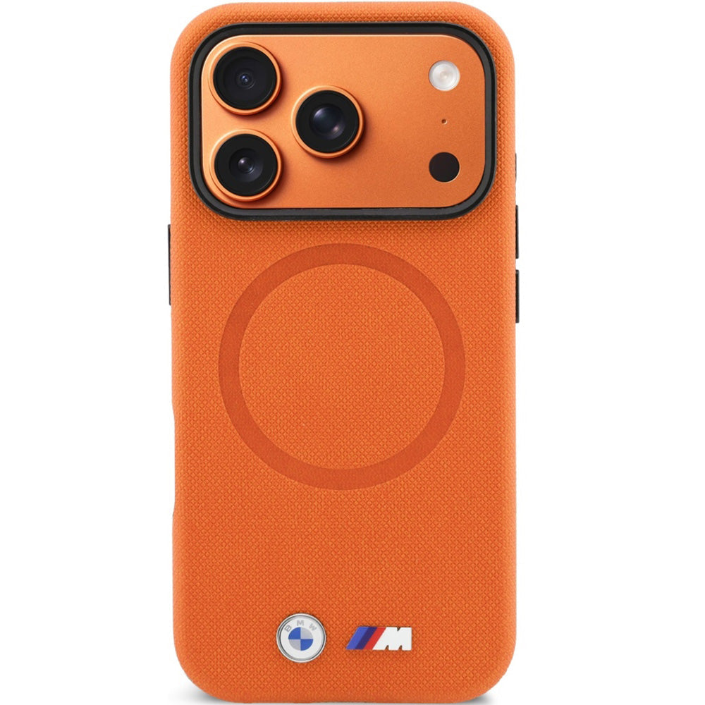 Handyhülle für iPhone 17 Pro, BMW HardCase M FW Metal Logo mit MagSafe, Orange