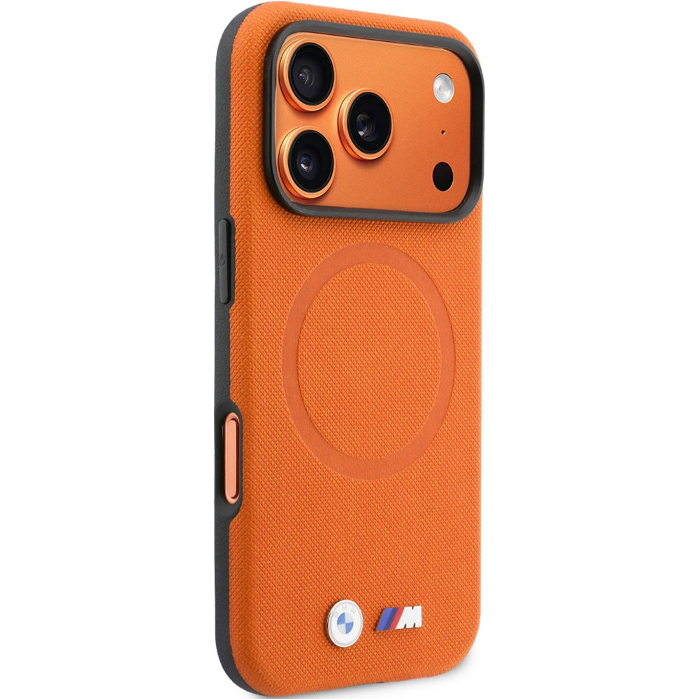 Handyhülle für iPhone 17 Pro, BMW HardCase M FW Metal Logo mit MagSafe, Orange