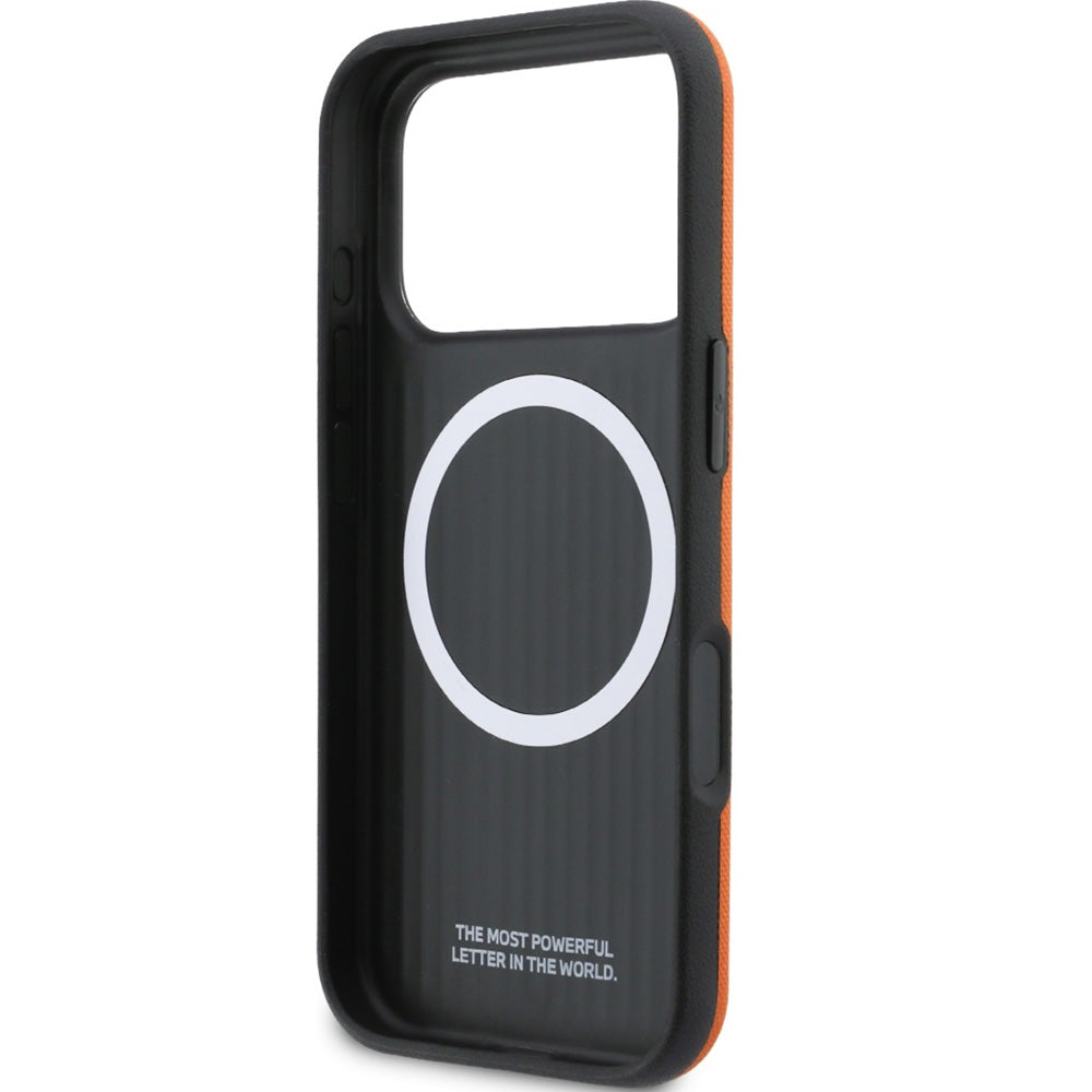 Handyhülle für iPhone 17 Pro, BMW HardCase M FW Metal Logo mit MagSafe, Orange