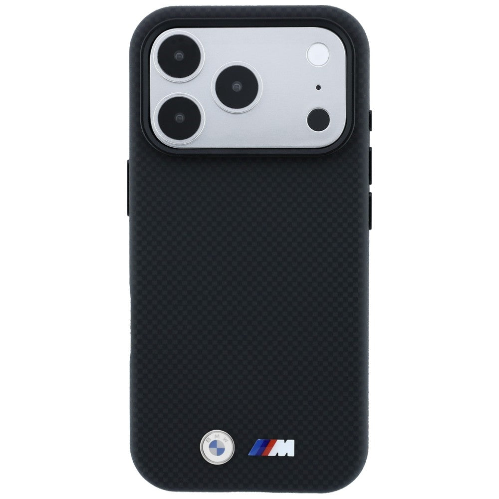 Handyhülle für iPhone 18 Pro / 17 Pro, BMW M Quadrille Kevlar Metal Logo mit MagSafe, Schwarz (3/8)