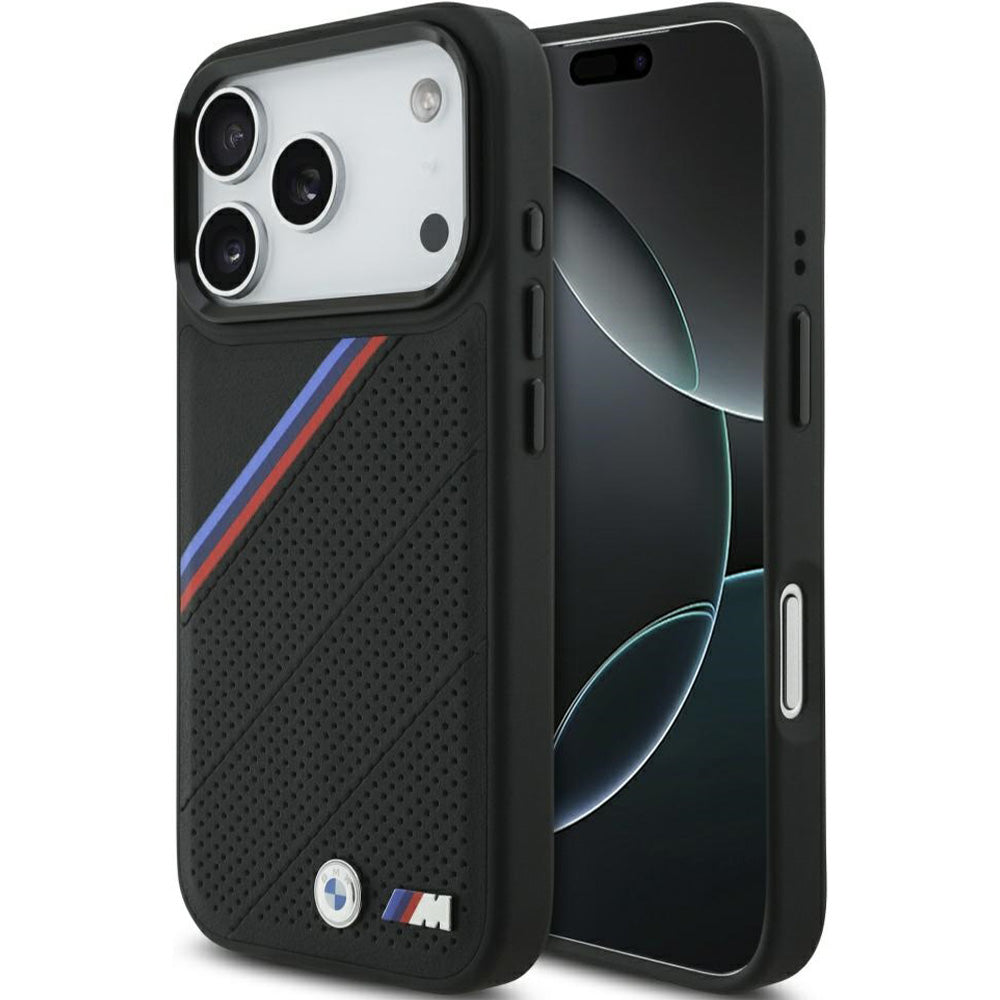 Handyhülle für iPhone 17 Pro, BMW M Tricolor Metal Logo mit MagSafe, Schwarz