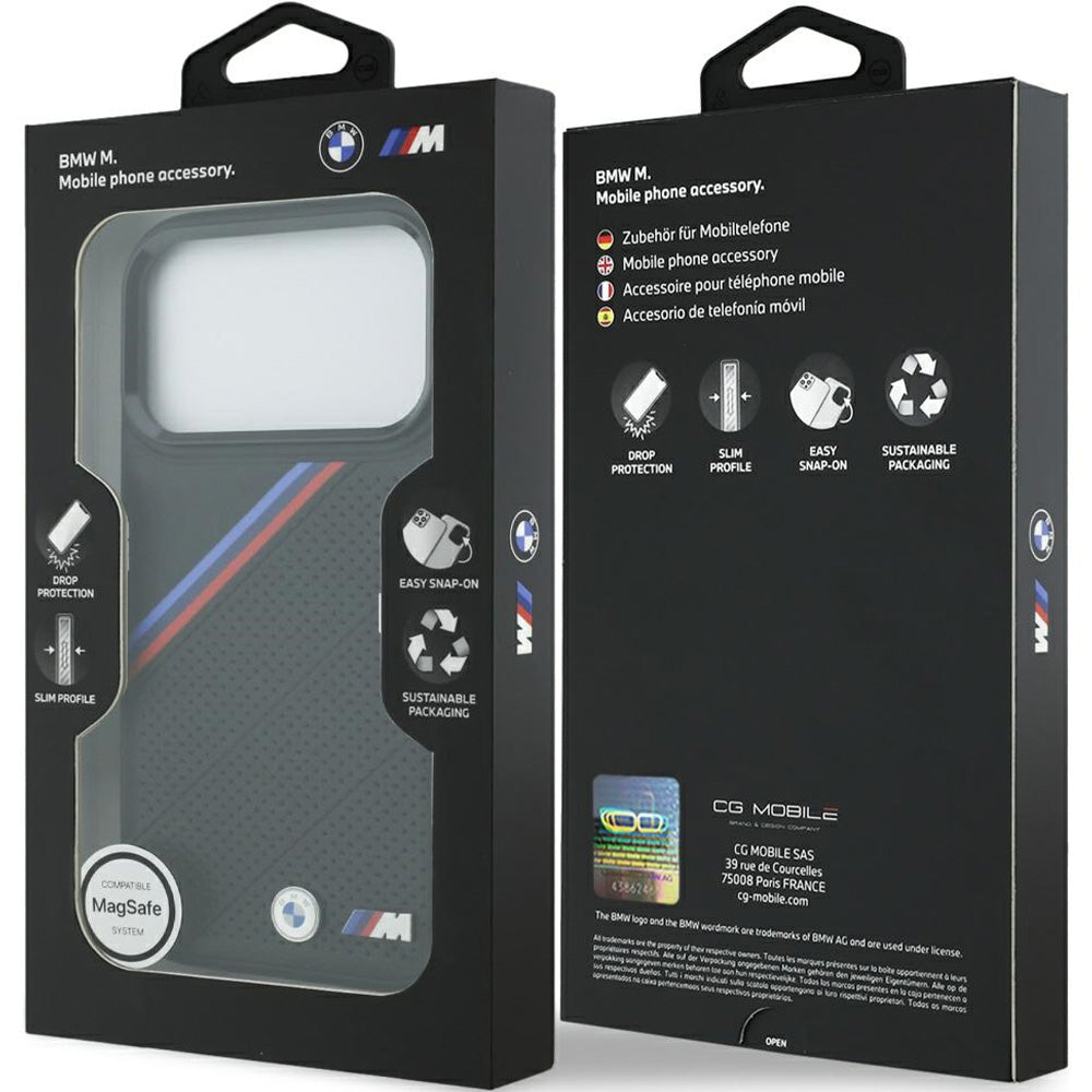 Handyhülle für iPhone 17 Pro, BMW M Tricolor Metal Logo mit MagSafe, Schwarz