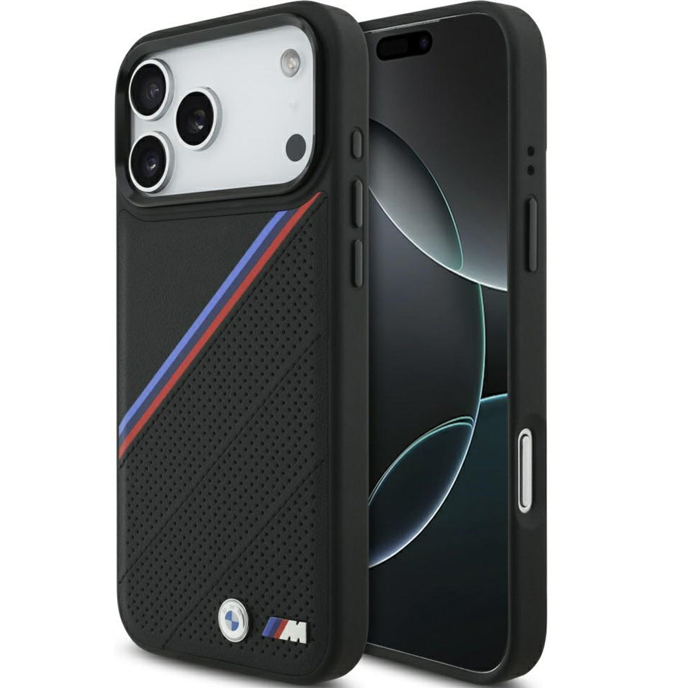Handyhülle für iPhone 17 Pro Max, BMW M Tricolor Metal Logo mit MagSafe, Schwarz