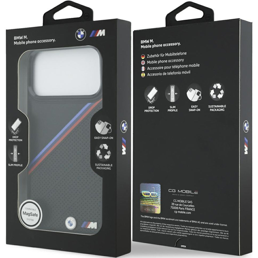 Handyhülle für iPhone 17 Pro Max, BMW M Tricolor Metal Logo mit MagSafe, Schwarz
