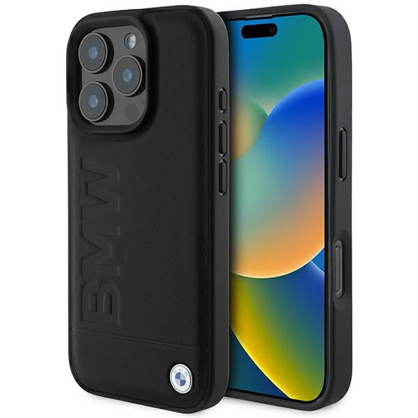 Handyhülle für iPhone 16 Pro mit MagSafe, BMW Leather Hot Stamp, Schwarz