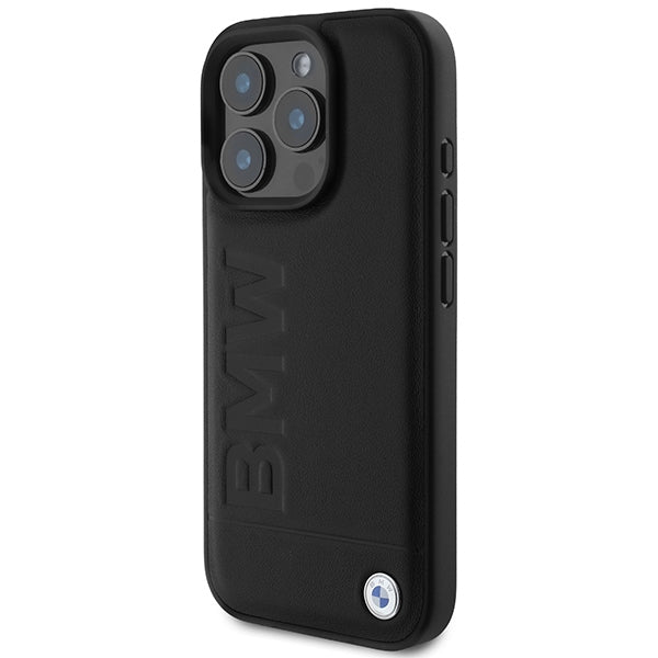 Handyhülle für iPhone 16 Pro mit MagSafe, BMW Leather Hot Stamp, Schwarz