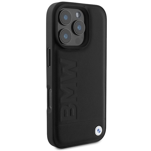 Handyhülle für iPhone 16 Pro mit MagSafe, BMW Leather Hot Stamp, Schwarz