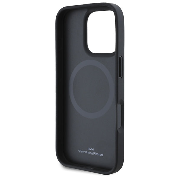 Handyhülle für iPhone 16 Pro mit MagSafe, BMW Leather Hot Stamp, Schwarz