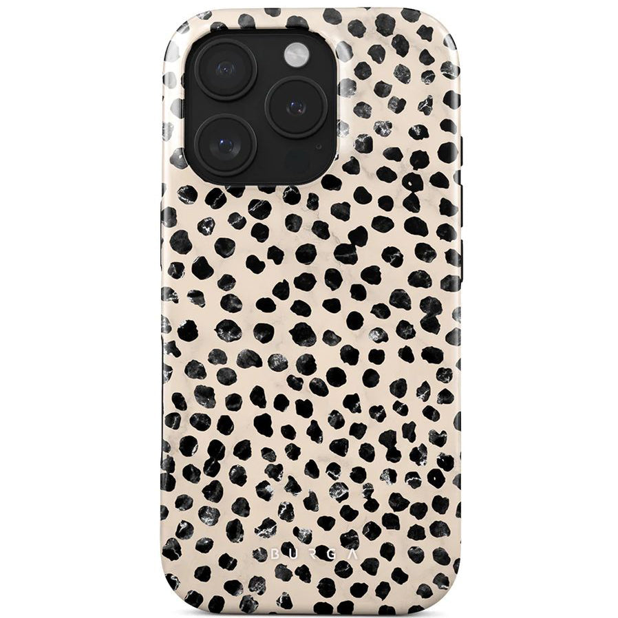 Handyhülle für iPhone 16 Pro Max, Burga Almond Latte Tough Magnetic, Beige mit schwarzen Punkten